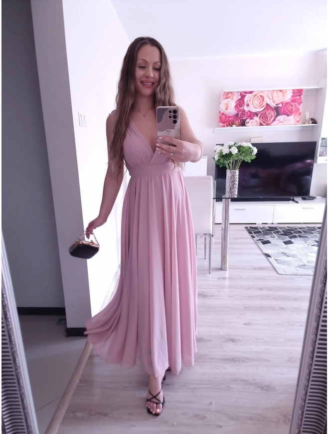 Sukienka JULIETA MAXI 36-42 elegancka puder róż