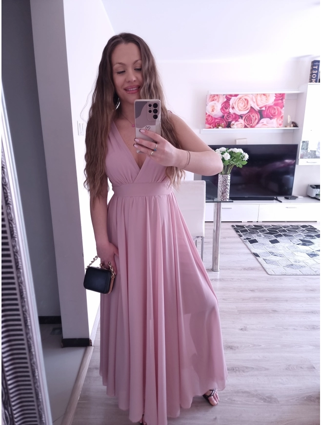 Sukienka JULIETA MAXI 36-42 elegancka puder róż