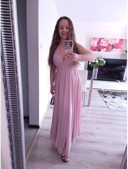 Sukienka JULIETA MAXI 36-42 elegancka puder róż