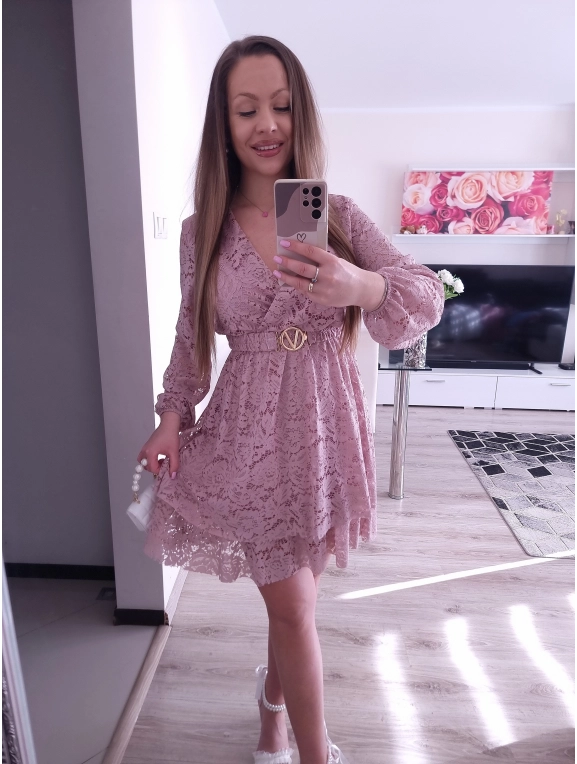 Sukienka REBECA koronka puder róż