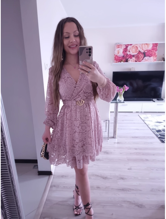 Sukienka REBECA koronka puder róż
