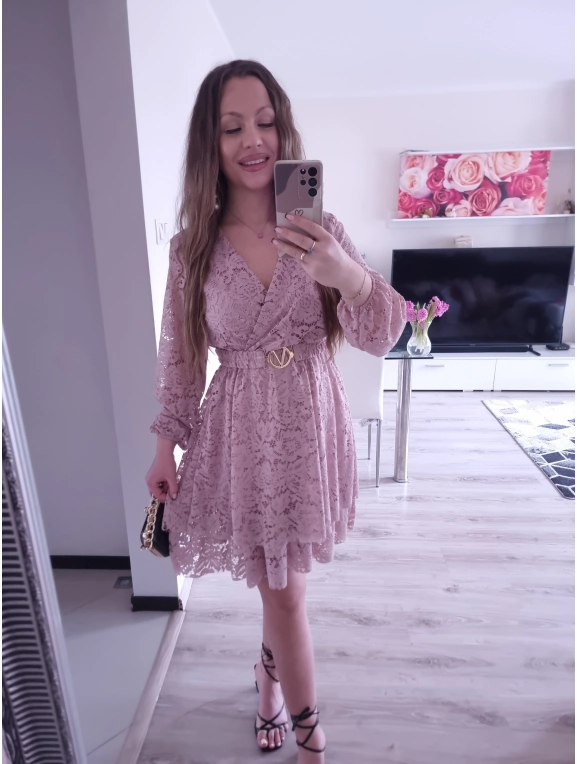 Sukienka REBECA koronka puder róż