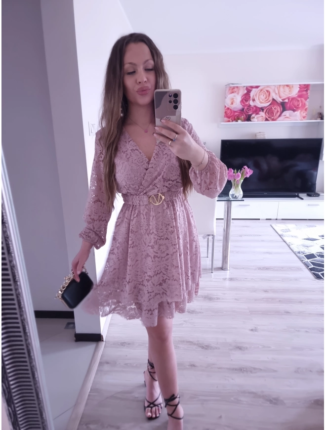 Sukienka REBECA koronka puder róż