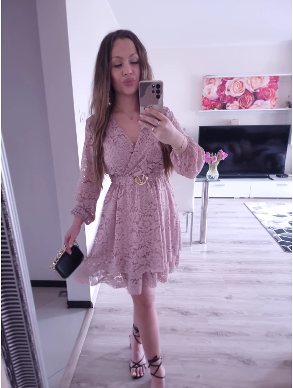 Sukienka REBECA koronka puder róż