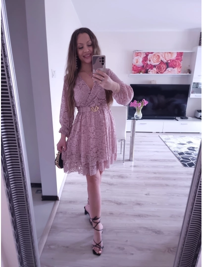 Sukienka REBECA koronka puder róż