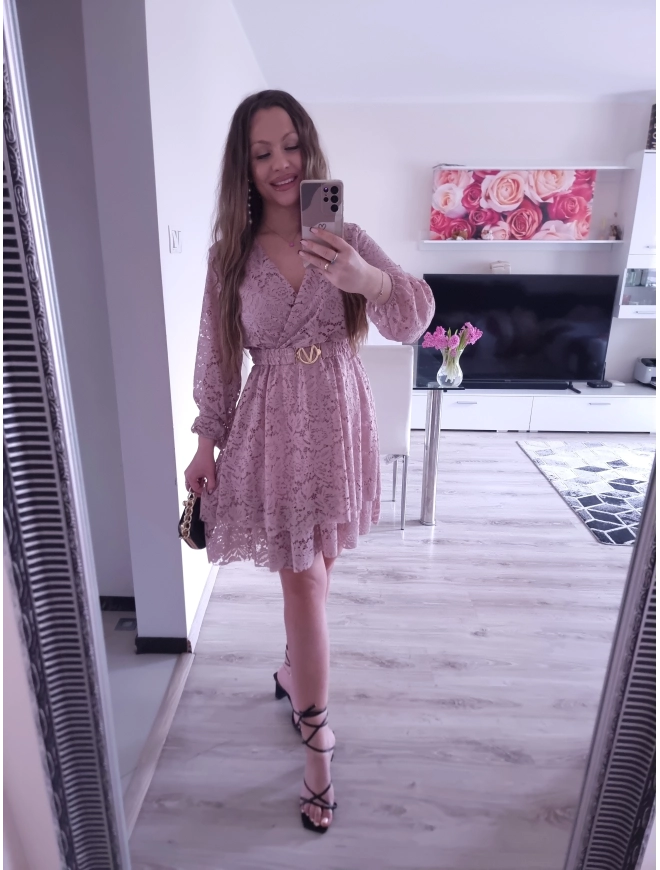 Sukienka REBECA koronka puder róż