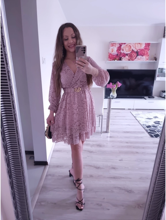 Sukienka REBECA koronka puder róż