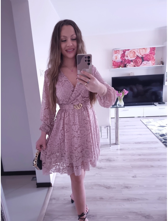 Sukienka REBECA koronka puder róż