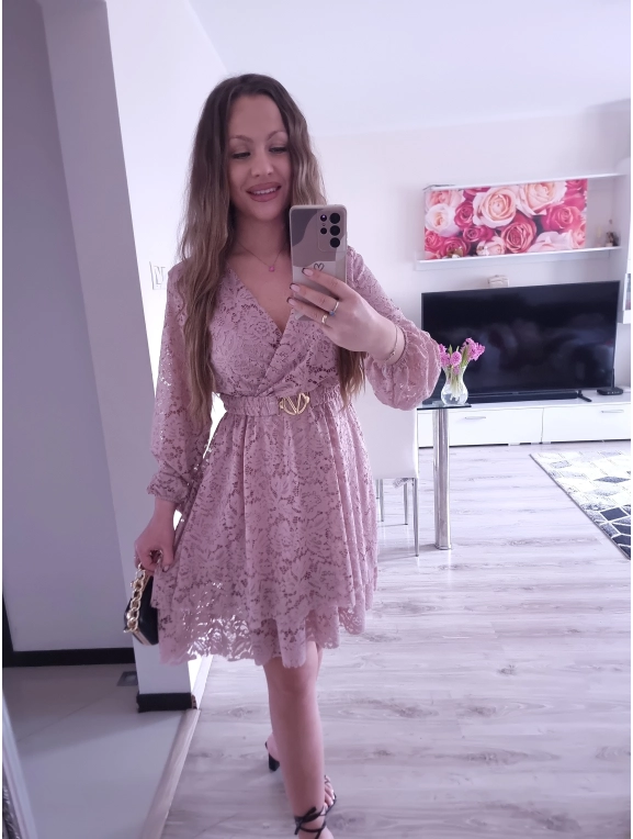 Sukienka REBECA koronka puder róż