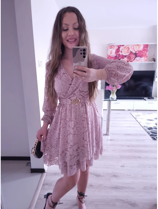 Sukienka REBECA koronka puder róż