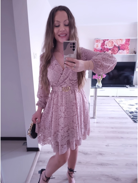 Sukienka REBECA koronka puder róż