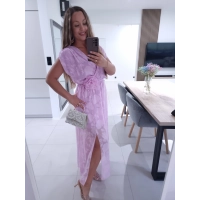 Sukienka CARMEN haft z różą różowa