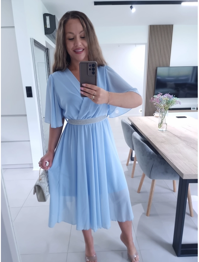 Sukienka DALIA z paskiem błękit M L XL