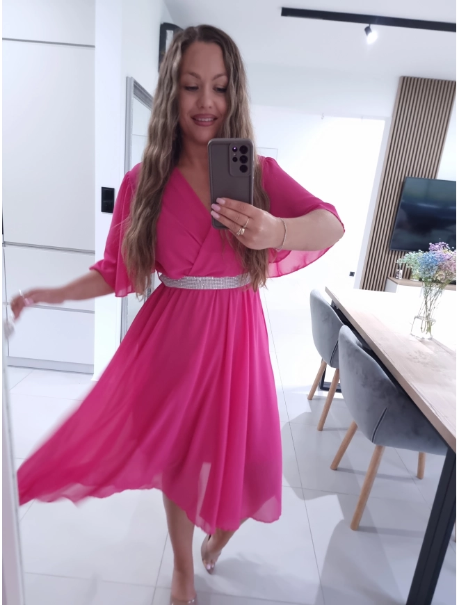 Sukienka DALIA z paskiem FUKSJA M L XL