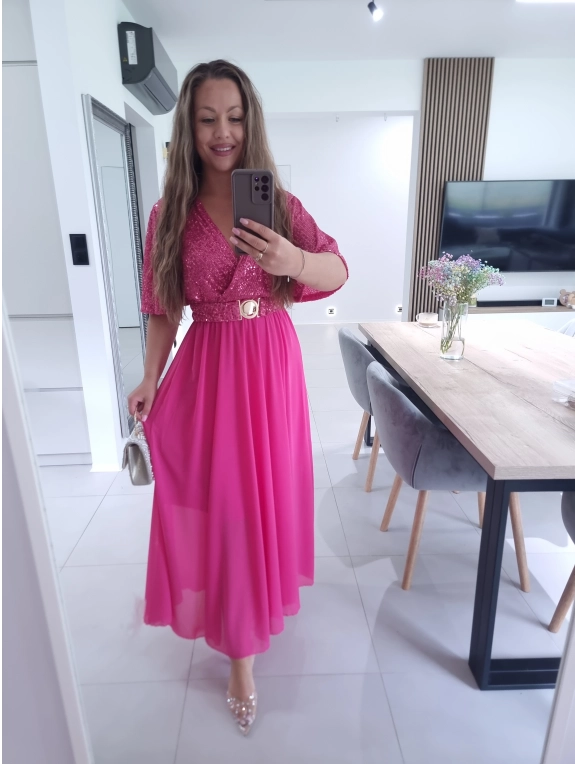 Sukienka BEŻOWA SELENE MAXA cekiny L XL XXL