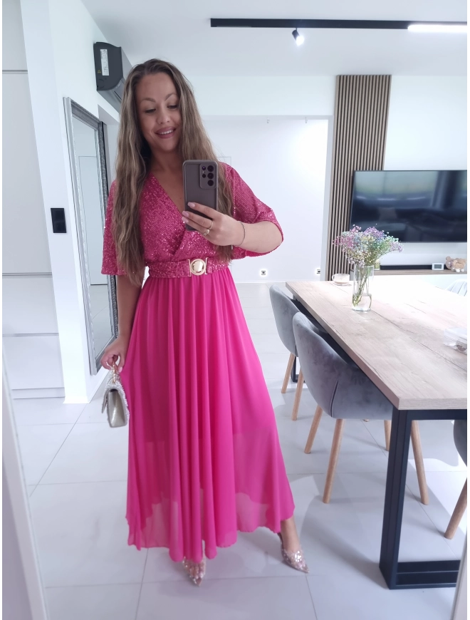 Sukienka BEŻOWA SELENE MAXA cekiny L XL XXL