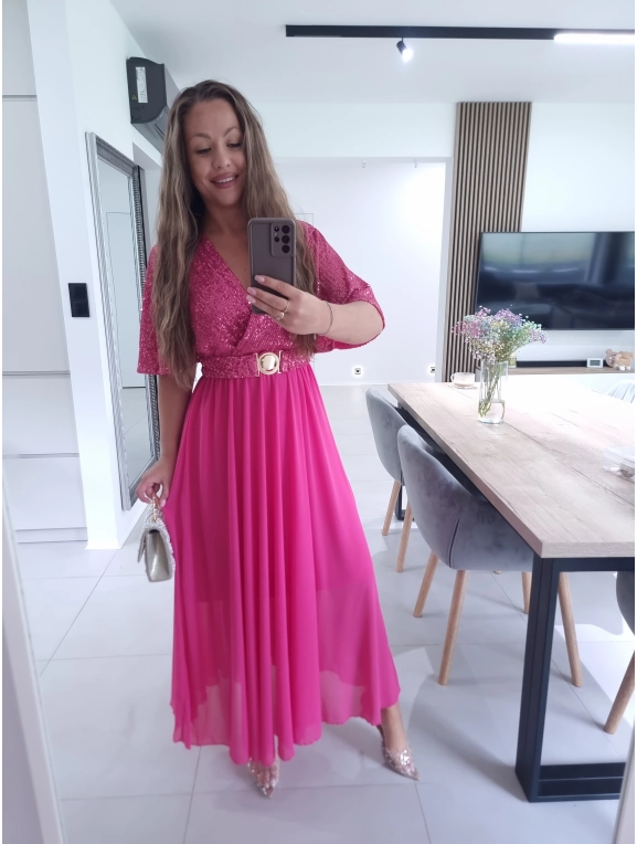 Sukienka BEŻOWA SELENE MAXA cekiny L XL XXL