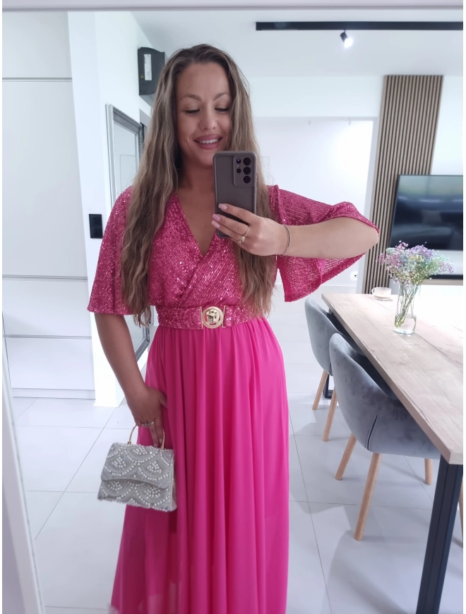 Sukienka BEŻOWA SELENE MAXA cekiny L XL XXL