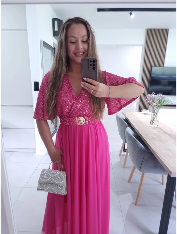 Sukienka BEŻOWA SELENE MAXA cekiny L XL XXL