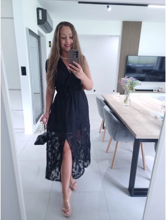 Sukienka CARMEN haft z różą CZARNA