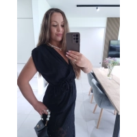 Sukienka CARMEN haft z różą CZARNA