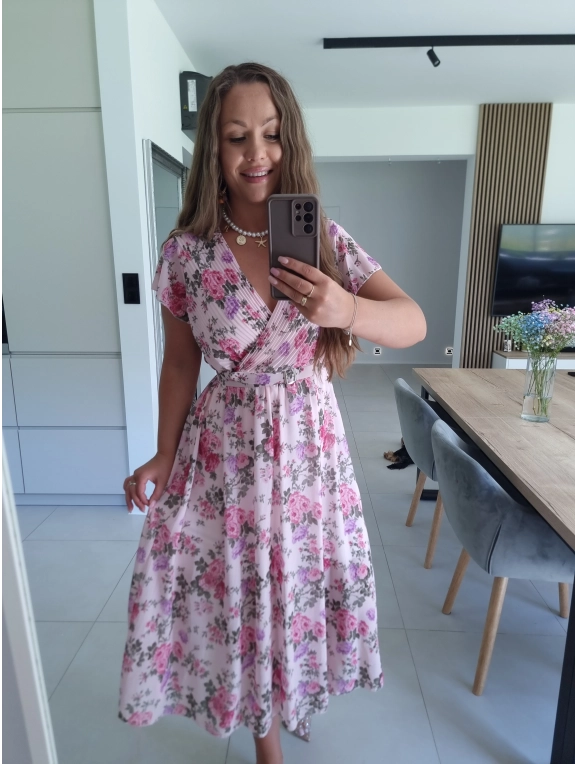 Sukienka VALERIANA M L XL róż w kwiaty