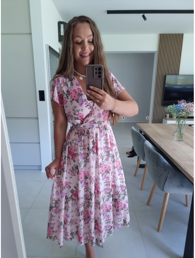 Sukienka VALERIANA M L XL róż w kwiaty