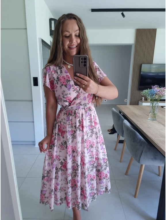 Sukienka VALERIANA M L XL róż w kwiaty