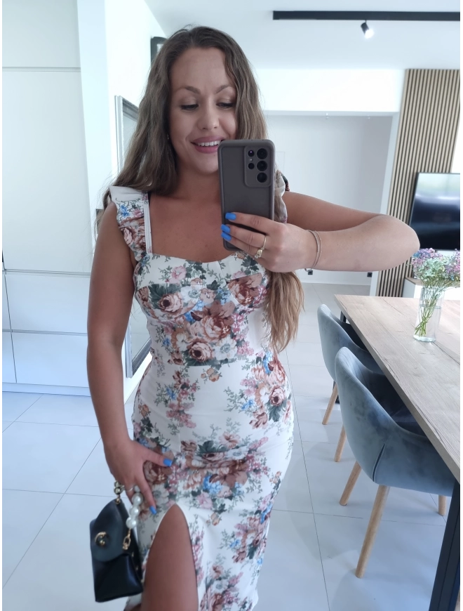 Sukienka LINDA kremowa w kwiaty