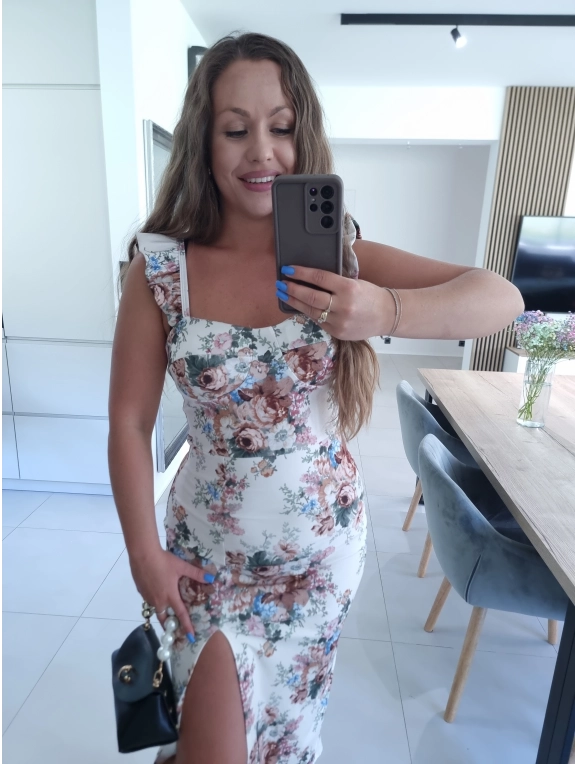 Sukienka LINDA kremowa w kwiaty