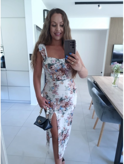 Sukienka LINDA kremowa w kwiaty