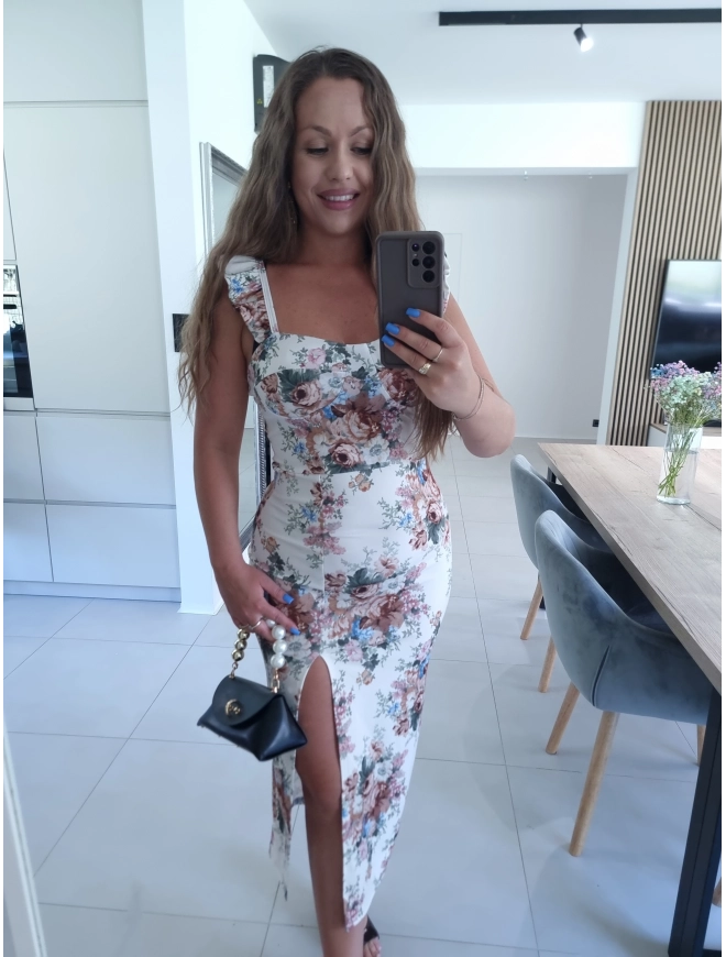 Sukienka LINDA kremowa w kwiaty