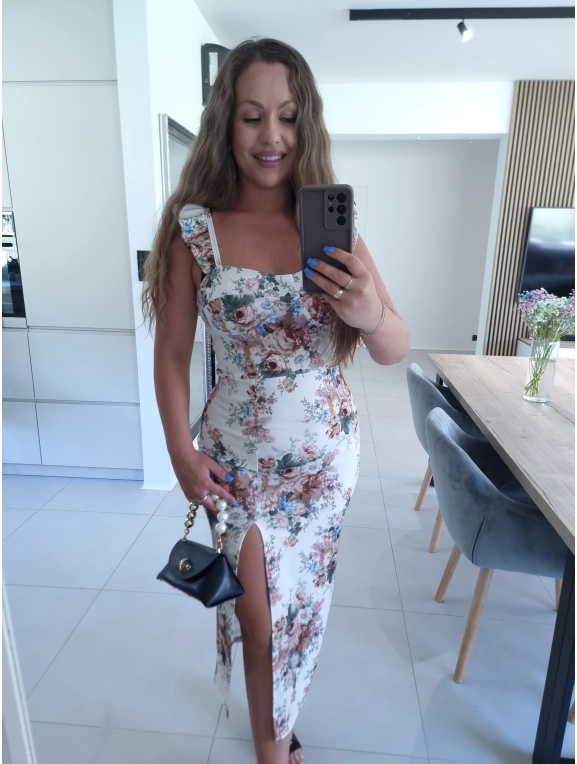 Sukienka LINDA kremowa w kwiaty