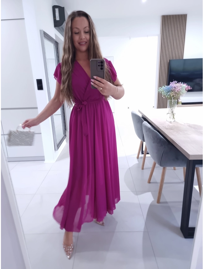 Sukienka AMARENO MAXI L XL XXL elegancka śliwka