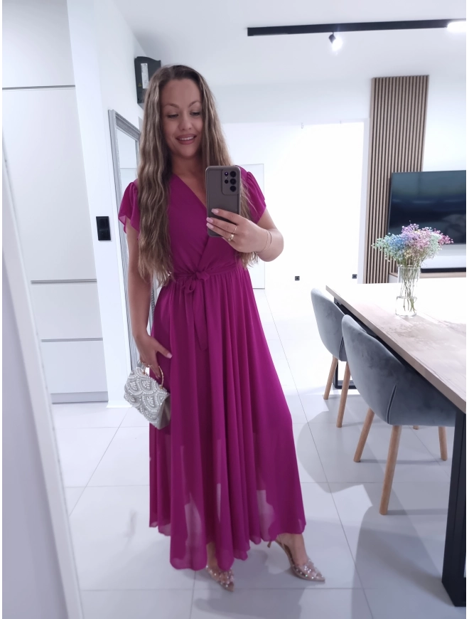Sukienka AMARENO MAXI L XL XXL elegancka śliwka