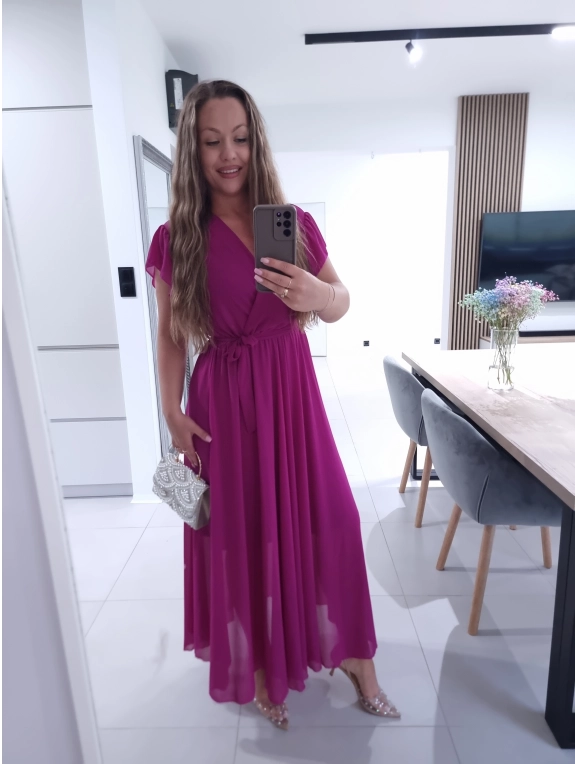 Sukienka AMARENO MAXI L XL XXL elegancka śliwka