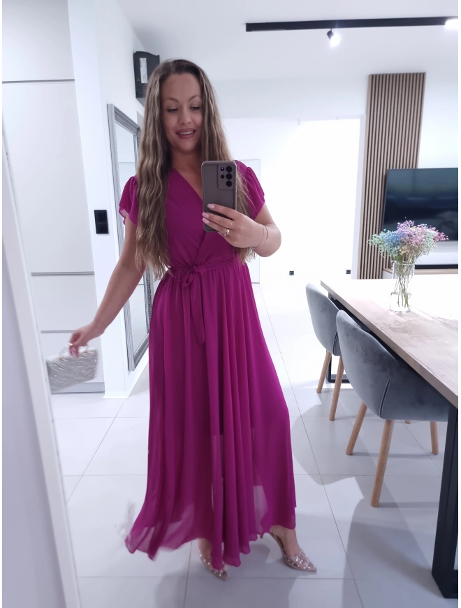 Sukienka AMARENO MAXI L XL XXL elegancka śliwka