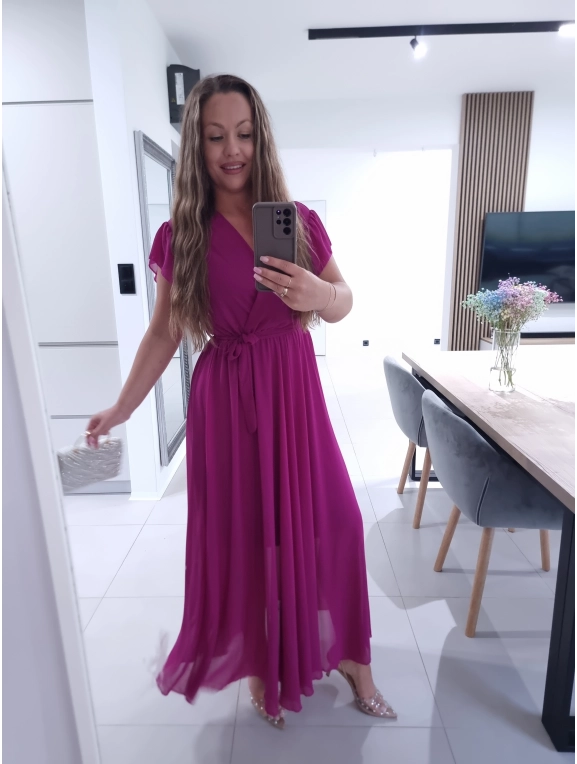 Sukienka AMARENO MAXI L XL XXL elegancka śliwka