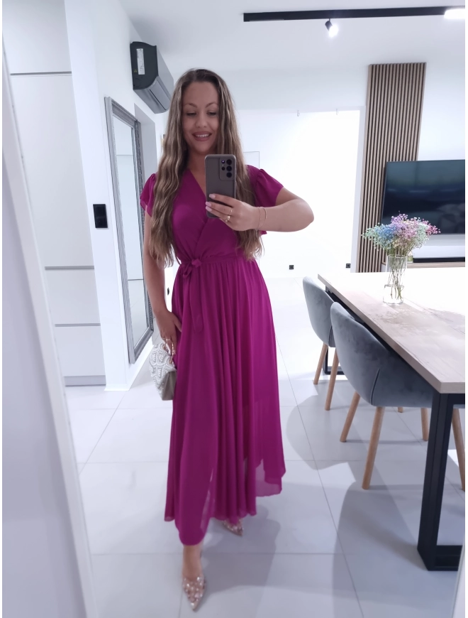 Sukienka AMARENO MAXI L XL XXL elegancka śliwka