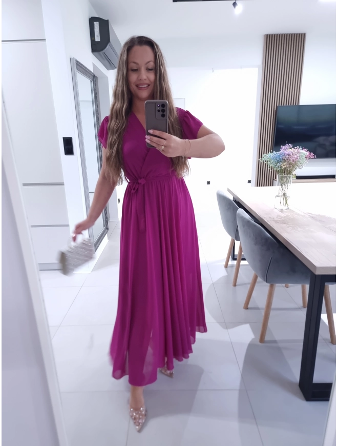 Sukienka AMARENO MAXI L XL XXL elegancka śliwka