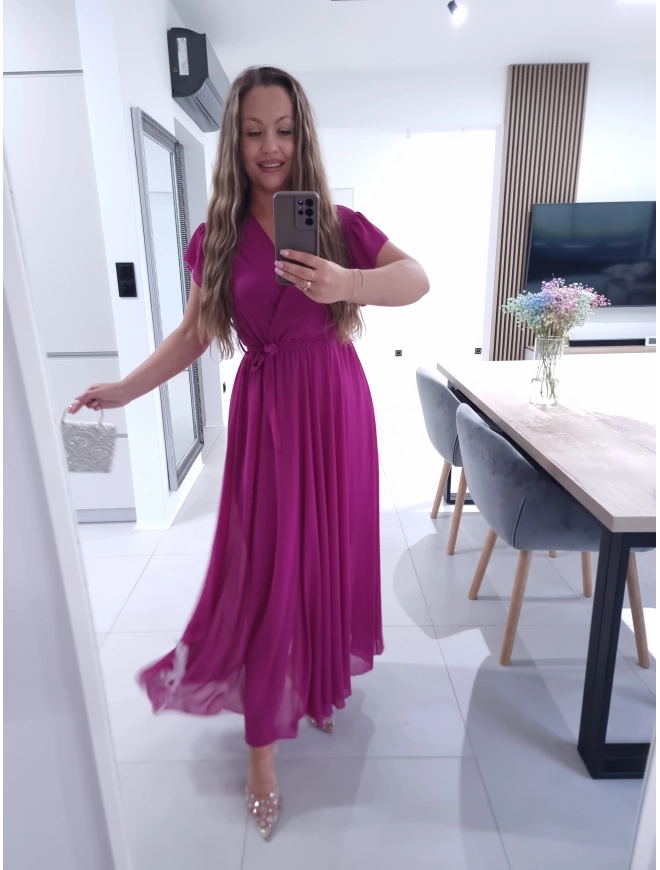 Sukienka AMARENO MAXI L XL XXL elegancka śliwka