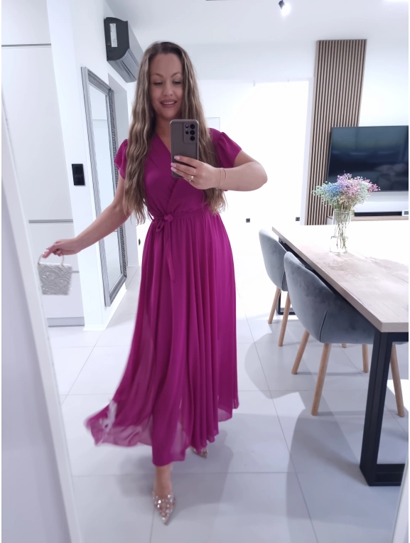 Sukienka AMARENO MAXI L XL XXL elegancka śliwka