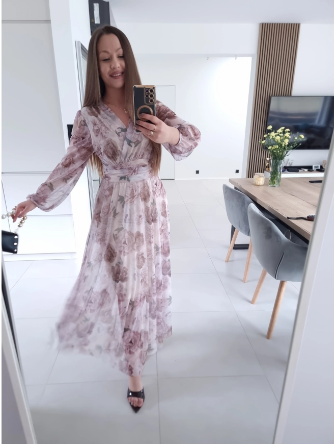 Sukienka OLENA MAXI taliowana siateczkowa XS S M L