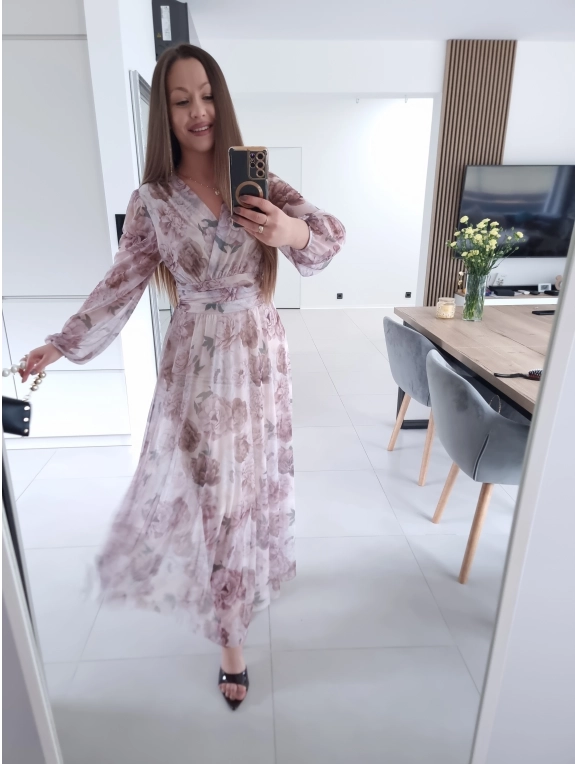 Sukienka OLENA MAXI taliowana siateczkowa XS S M L