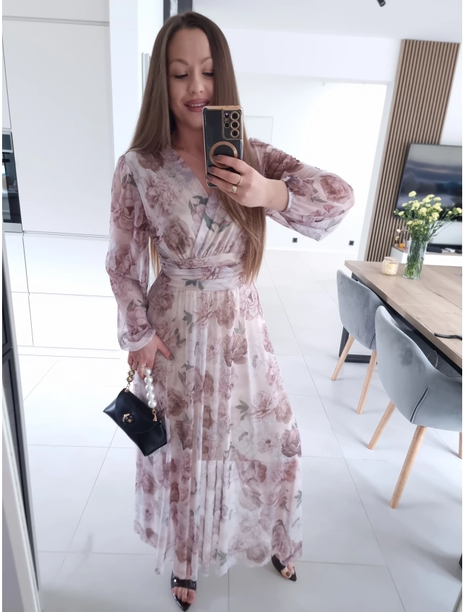 Sukienka OLENA MAXI taliowana siateczkowa XS S M L