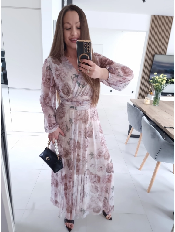 Sukienka OLENA MAXI taliowana siateczkowa XS S M L