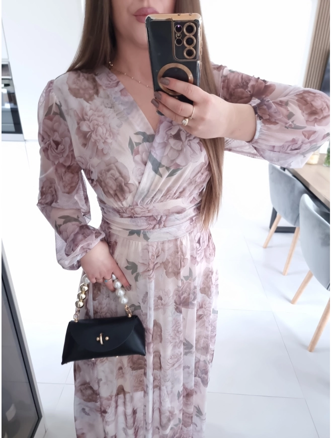 Sukienka OLENA MAXI taliowana siateczkowa XS S M L