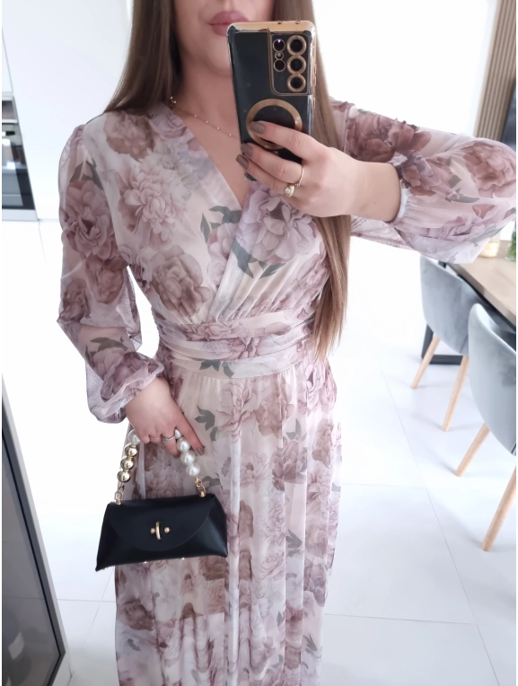 Sukienka OLENA MAXI taliowana siateczkowa XS S M L