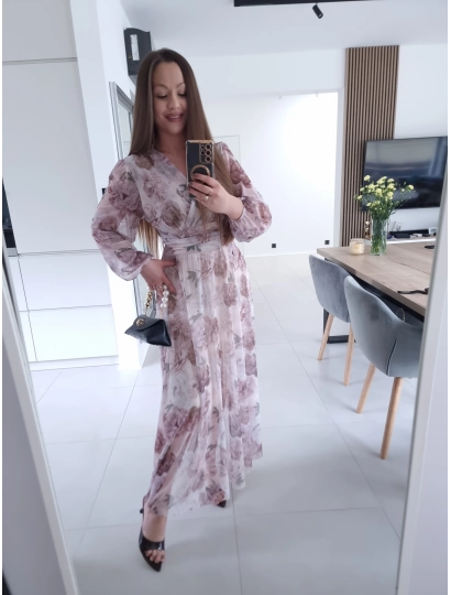 Sukienka OLENA MAXI taliowana siateczkowa XS S M L