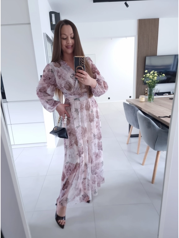 Sukienka OLENA MAXI taliowana siateczkowa XS S M L